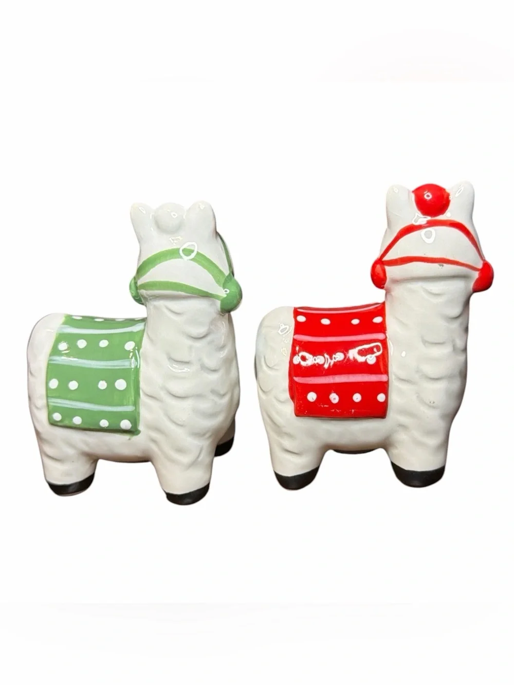 Ceramic Llama Salt & Pepper Shakers - Red and Green